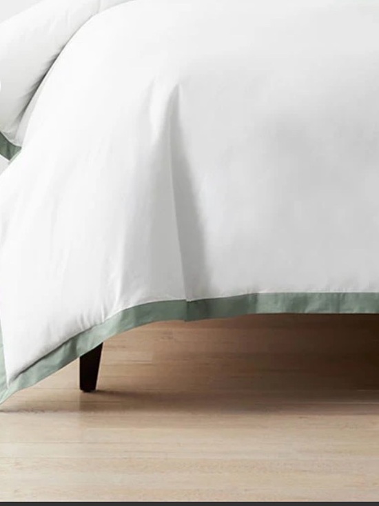 The Company Store Solid Border Classic Cool Cotton Percale Duvet Cover Thyme - Picture 2 of 4